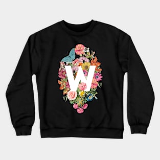 Letter W with Vintage Flowers, Frog, and Butterfly Crewneck Sweatshirt